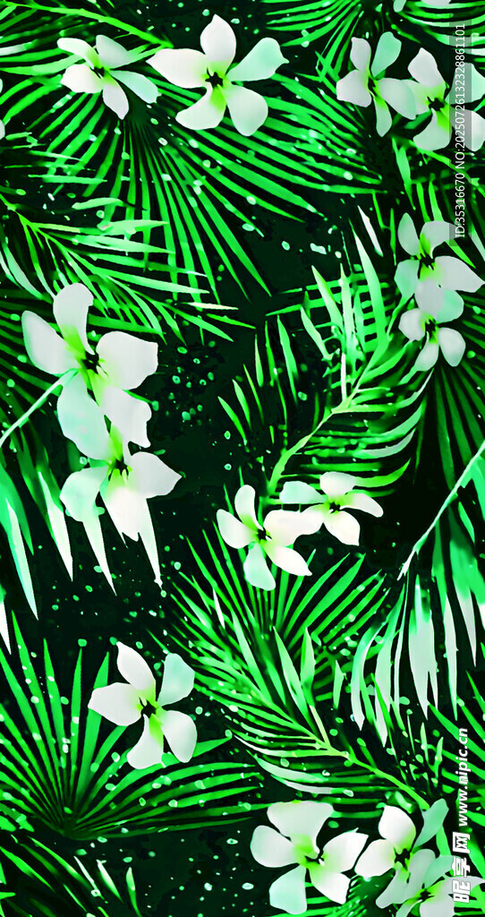 绿叶白花背景装饰图案