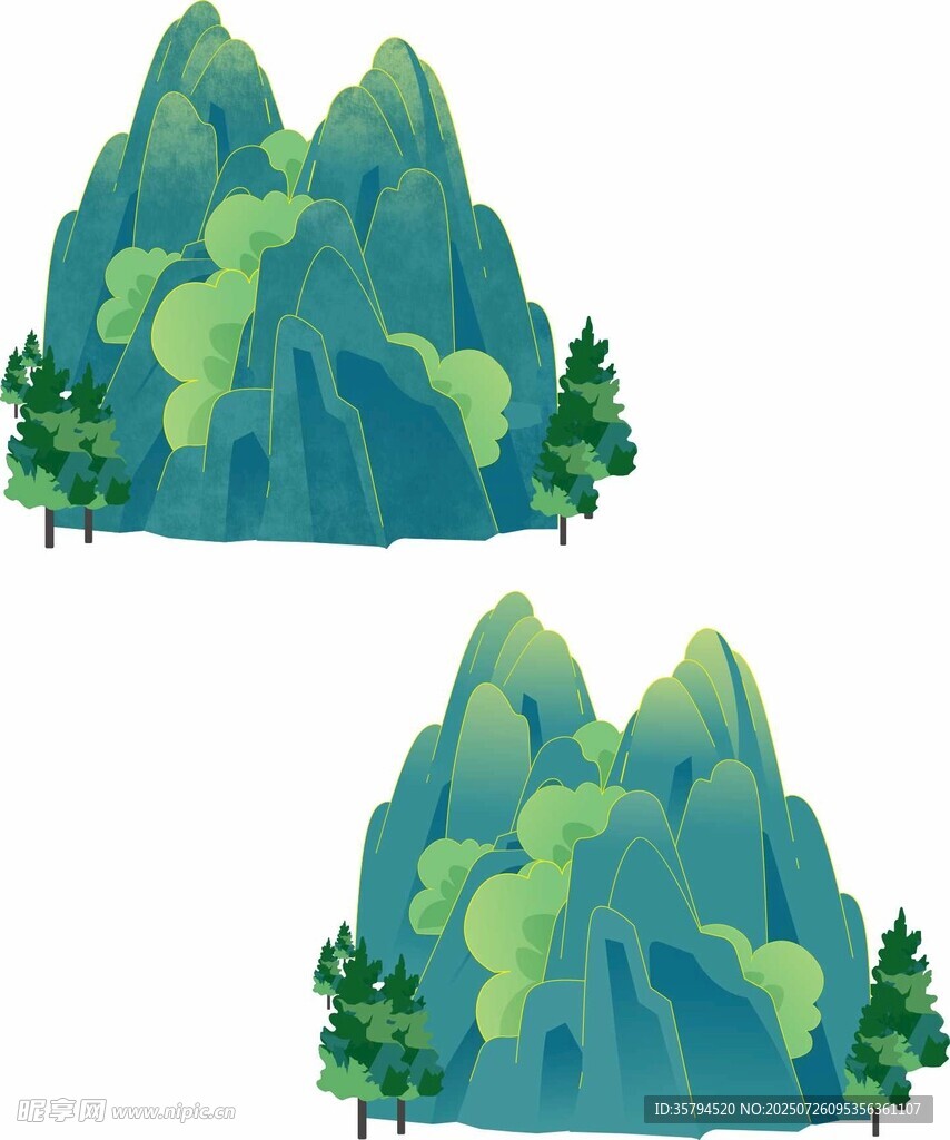 卡通风格的翠绿山峦景观