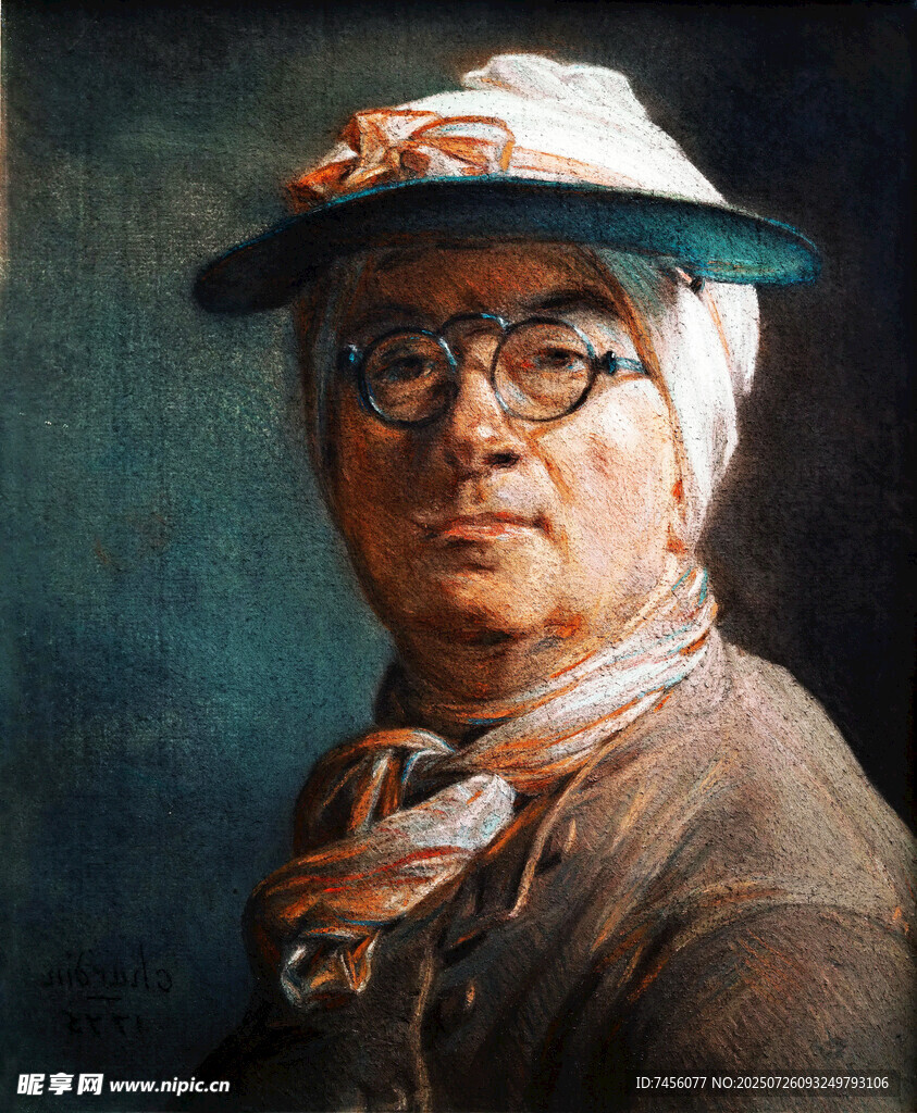 戴帽老人肖像画