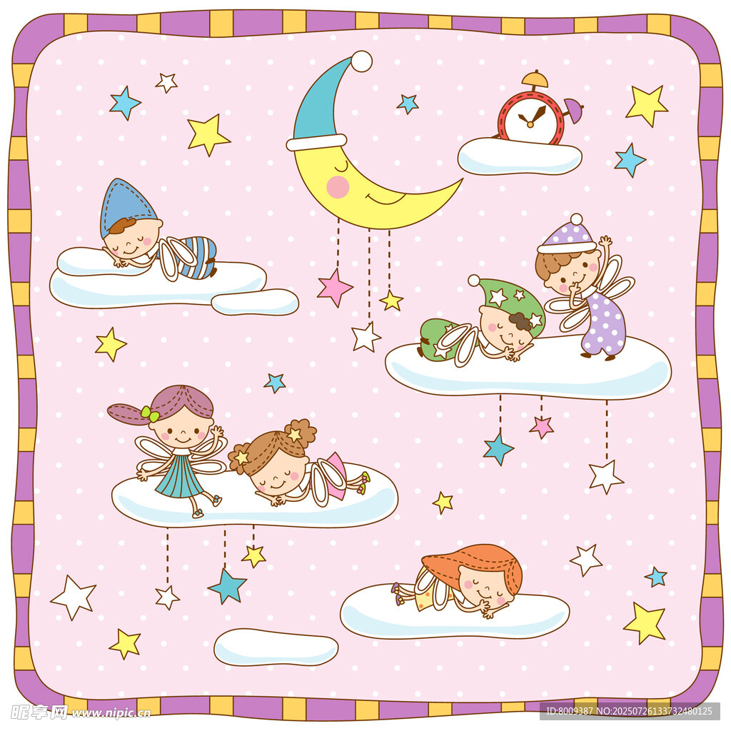 梦幻儿童睡眠插画