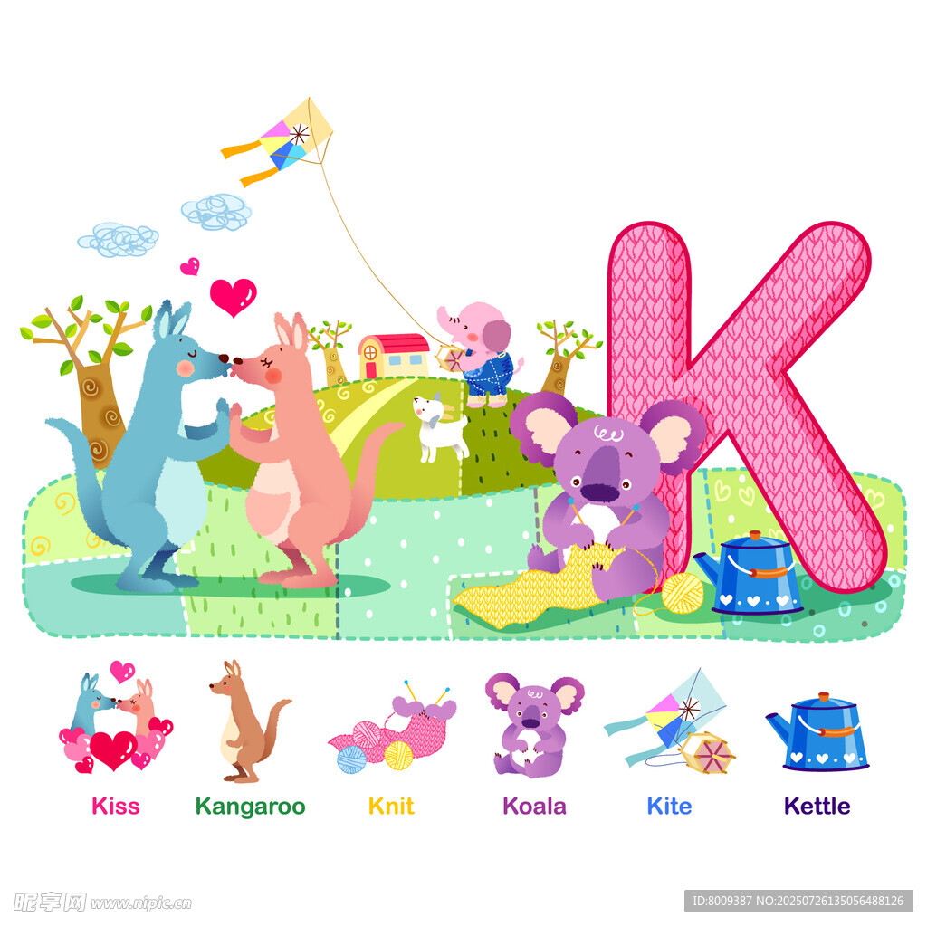 动物与字母K的欢乐场景