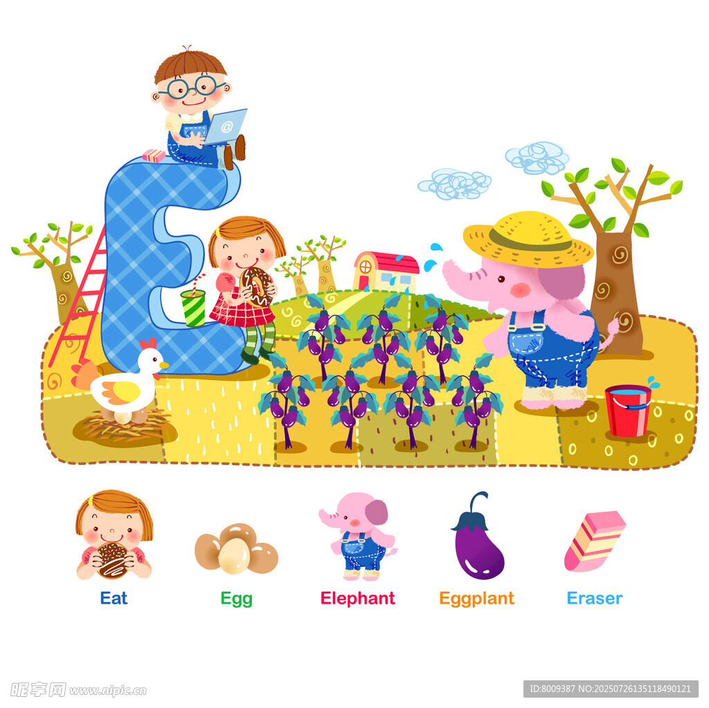 儿童欢乐菜园劳作场景