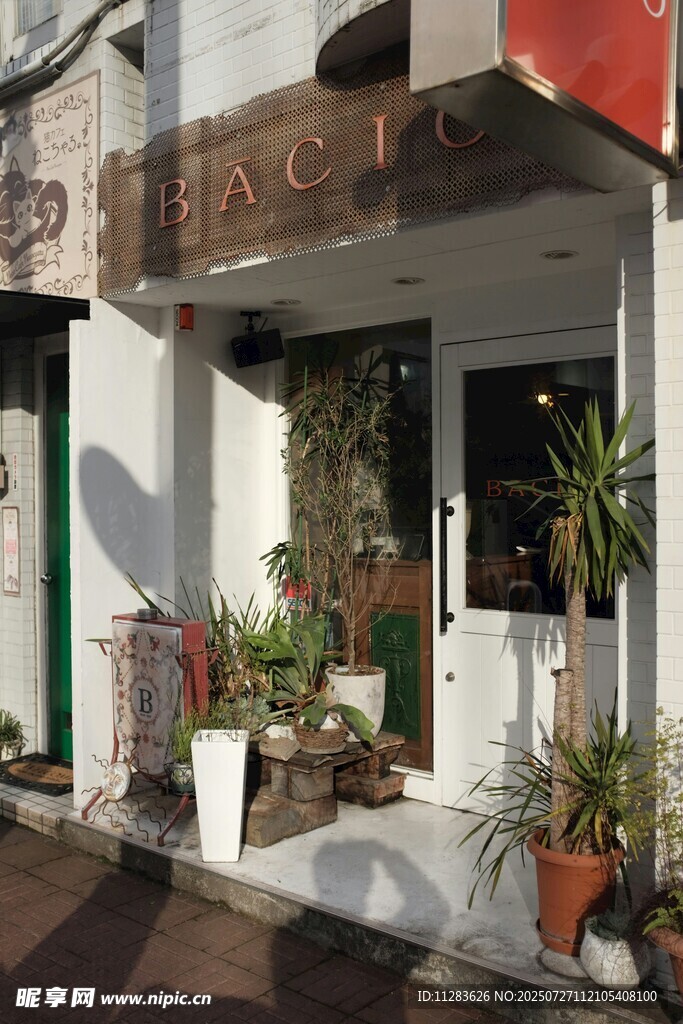 街边绿植装点的精致店铺