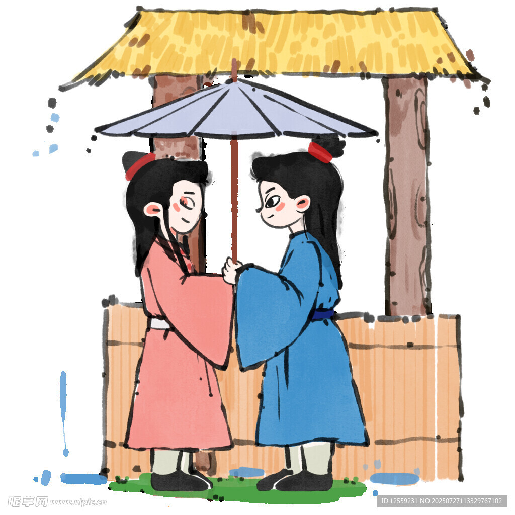 古风男女亭下亲昵场景