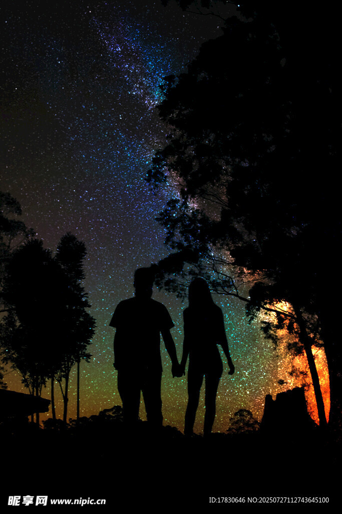 星空下的露营剪影