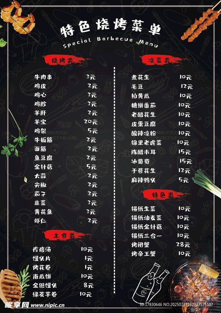 特色烧烤菜单