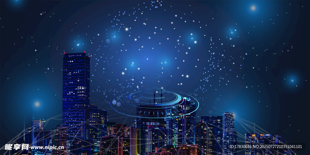 梦幻星空下的璀璨城市夜景