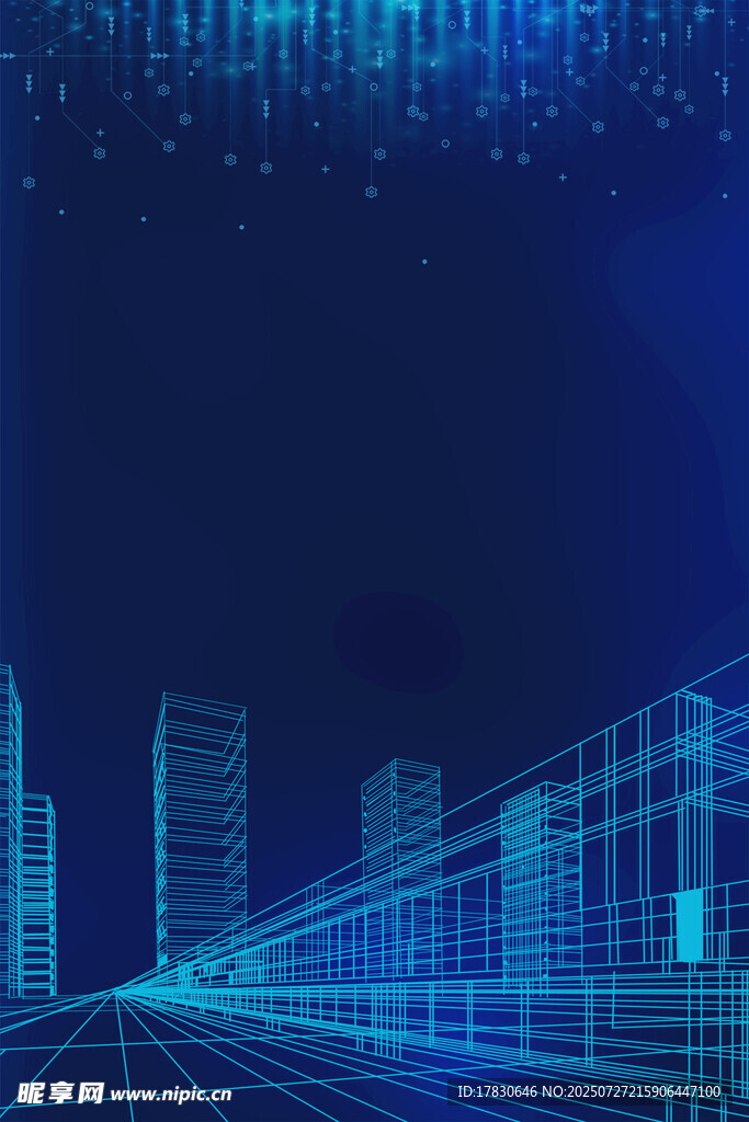 科技感城市夜景线条画面