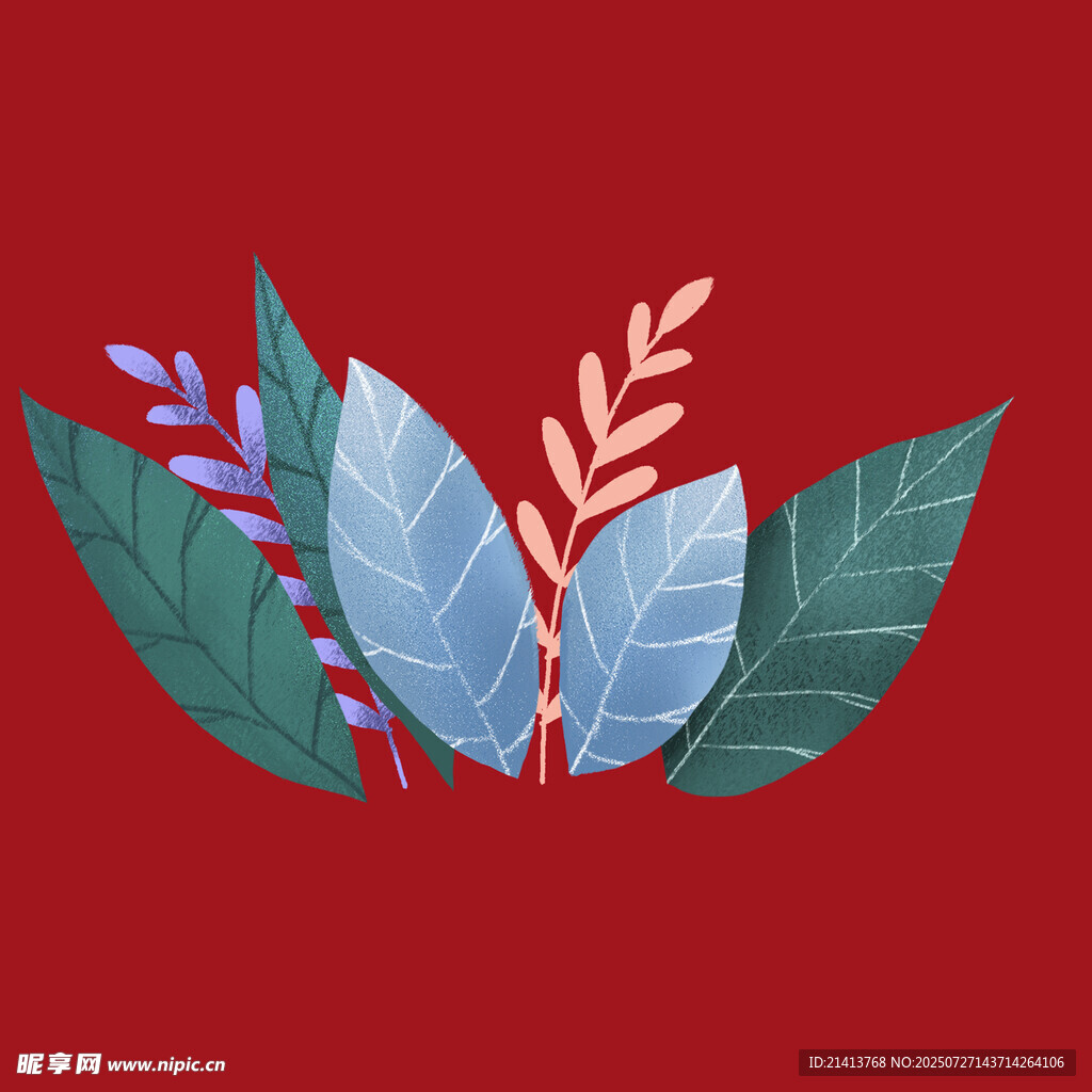 红色背景上的多彩叶片组合