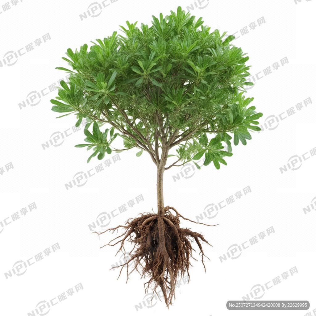白色背景一株枝繁叶茂的黄芪