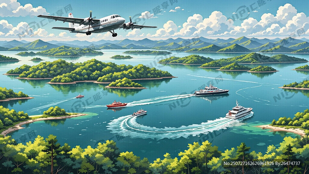 以宽广千岛湖山水、水上飞机