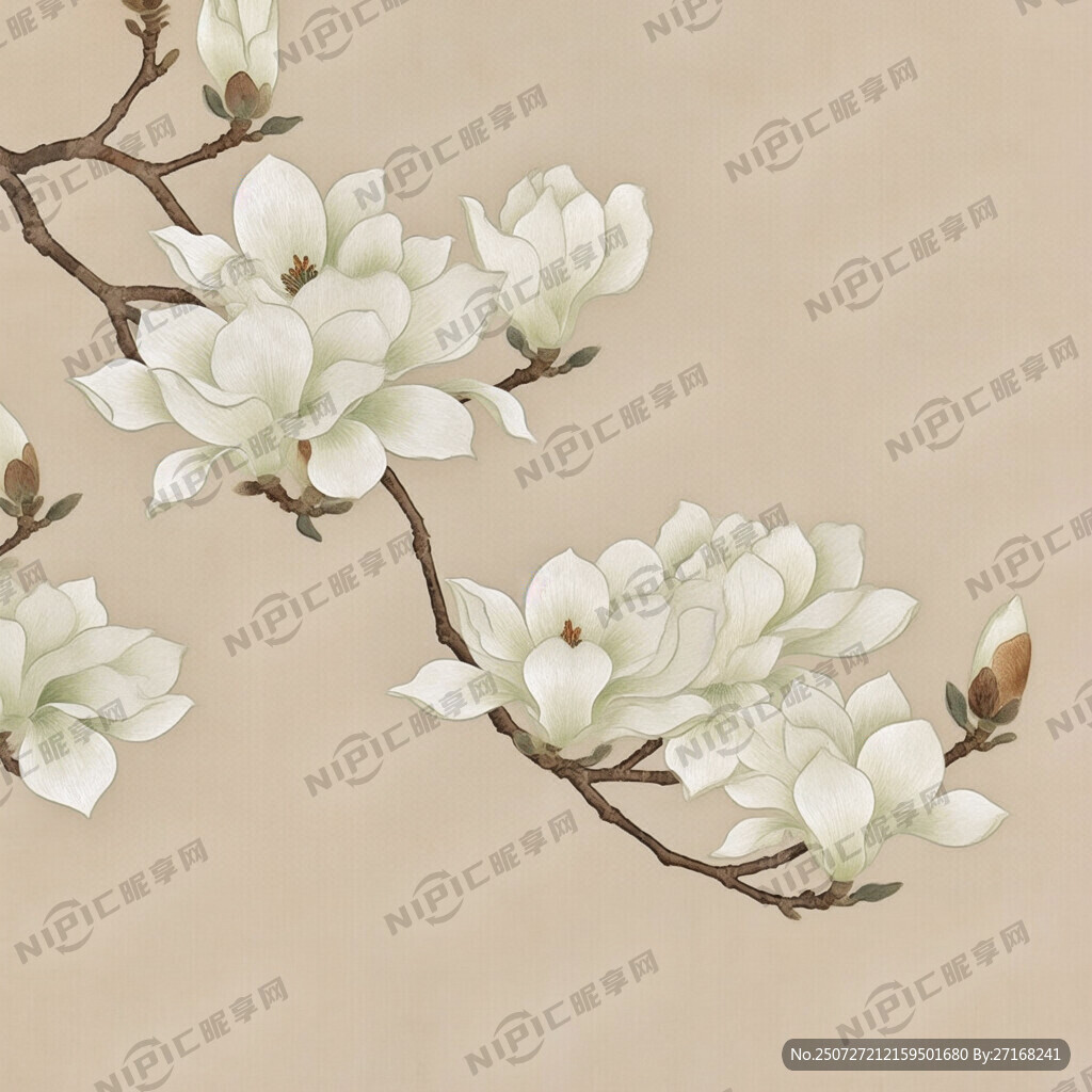 玉兰花刺绣中式淡雅
