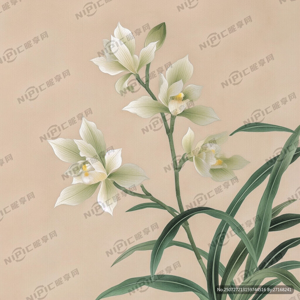 兰花刺绣中式淡雅