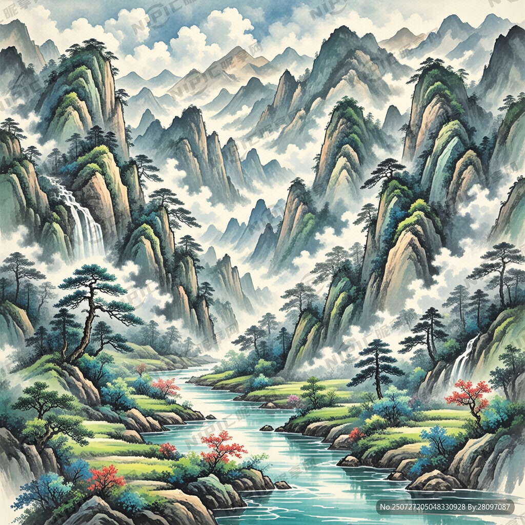 观山芷 山谷 中国风 中国画