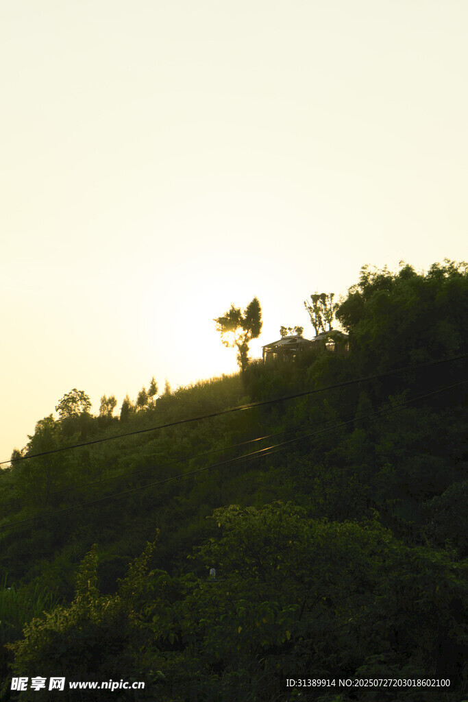 夕阳下的山林剪影