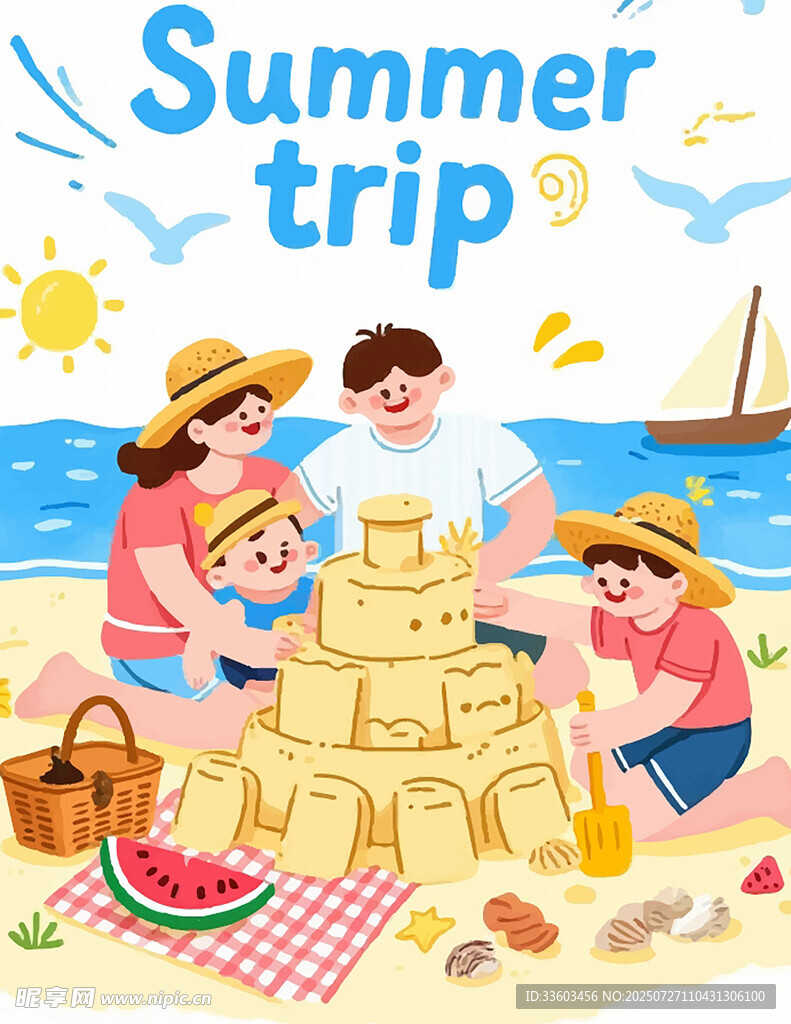 夏日沙滩家庭欢乐之旅