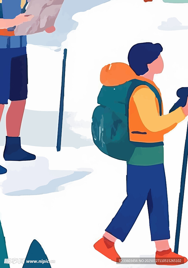 户外徒步者的雪地之旅