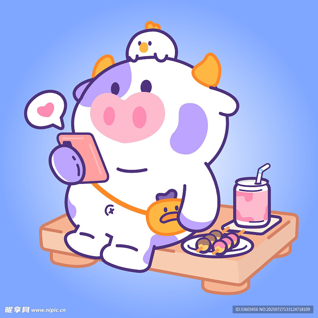 可爱小牛惬意享用美食
