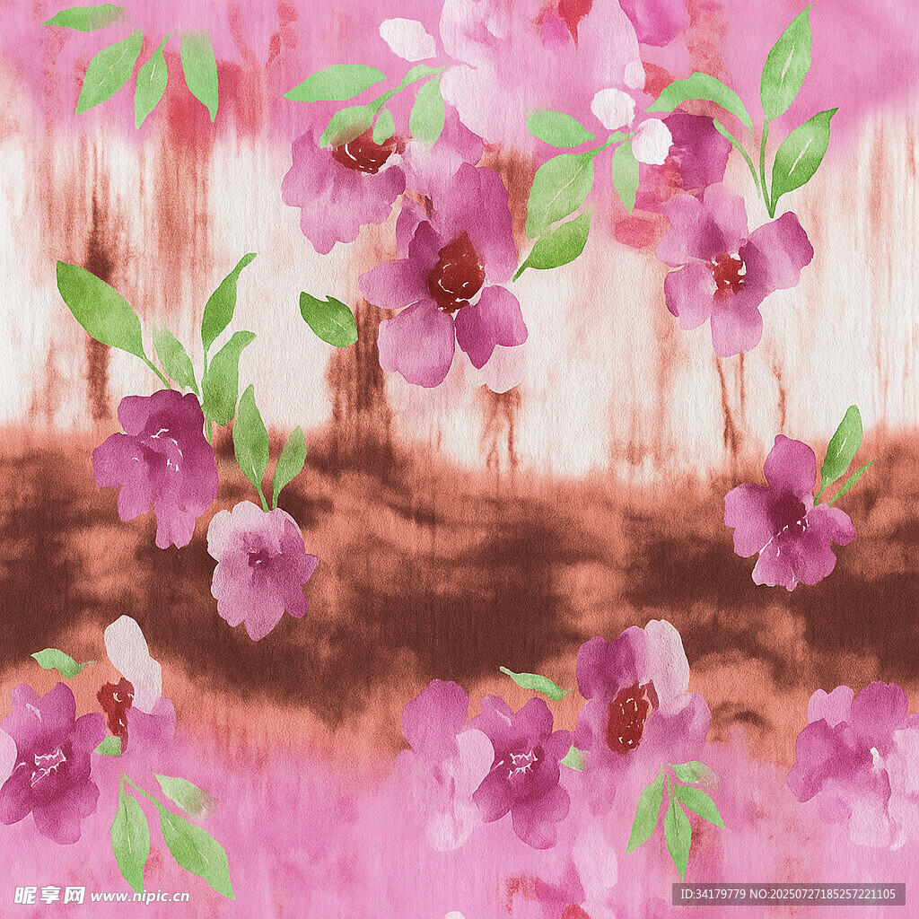 梦幻粉色花卉水彩画