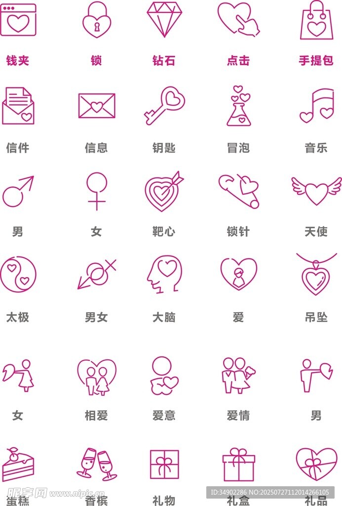 粉色简约爱情相关图标集