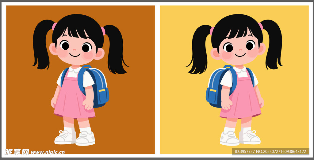 背着书包的可爱小女孩