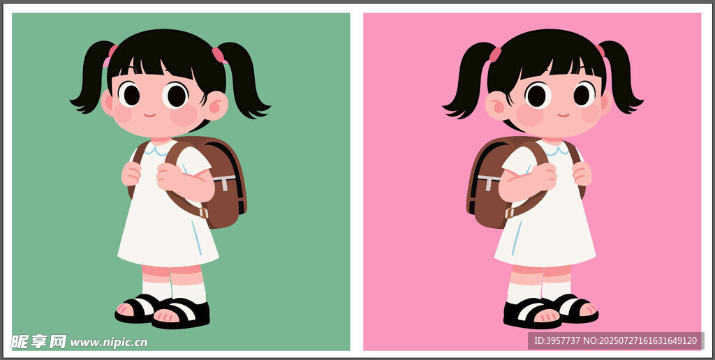 背着书包的可爱小女孩