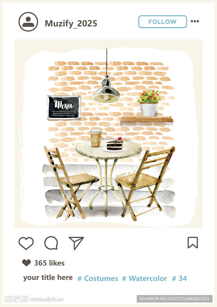 水彩 咖啡店装饰画