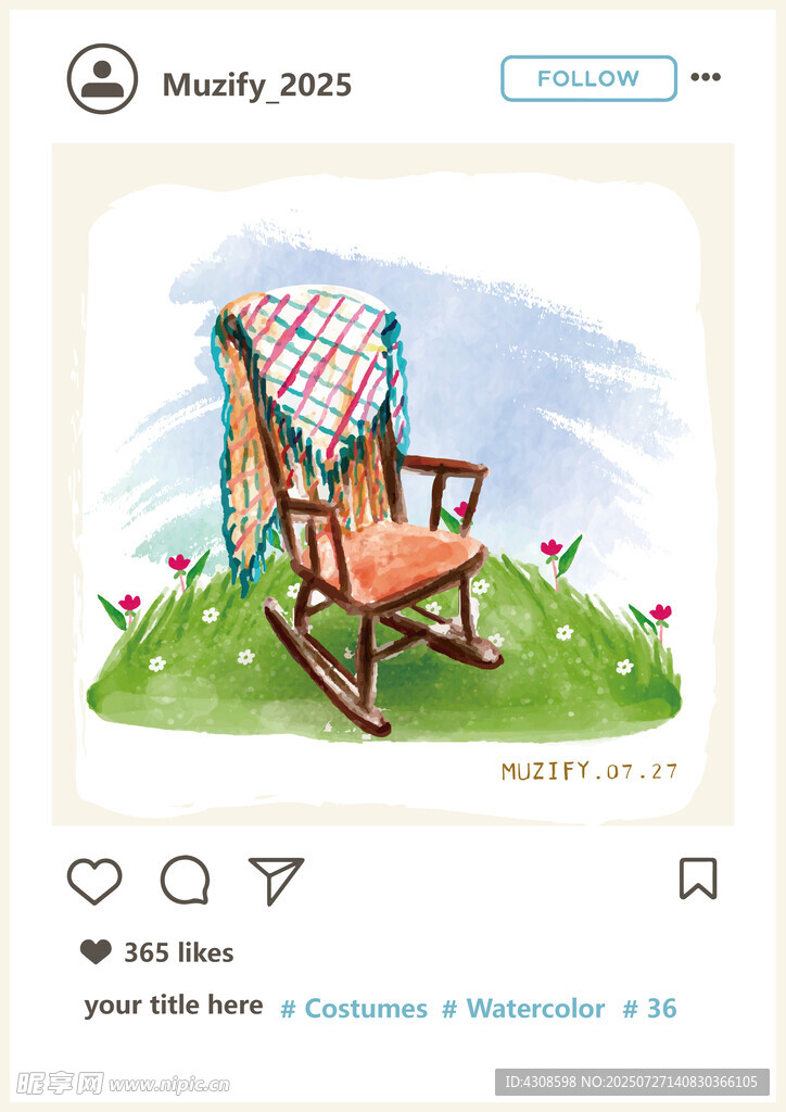 水彩 躺椅装饰画