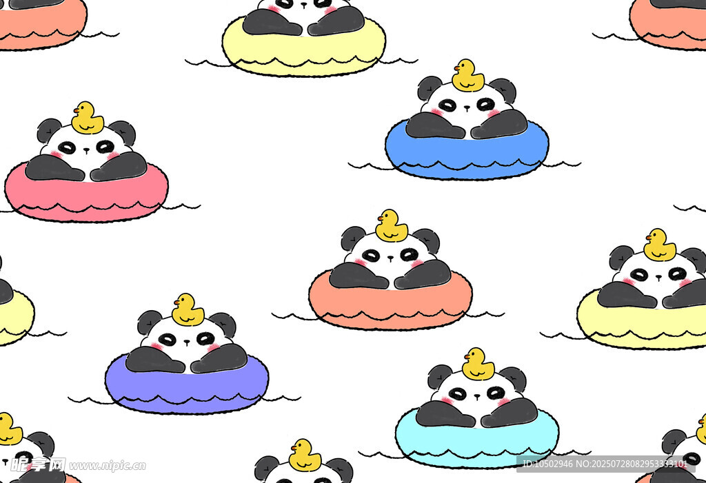 可爱熊猫游泳圈图案设计