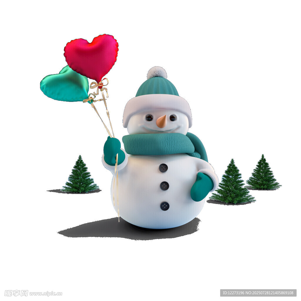 手持气球的可爱雪人