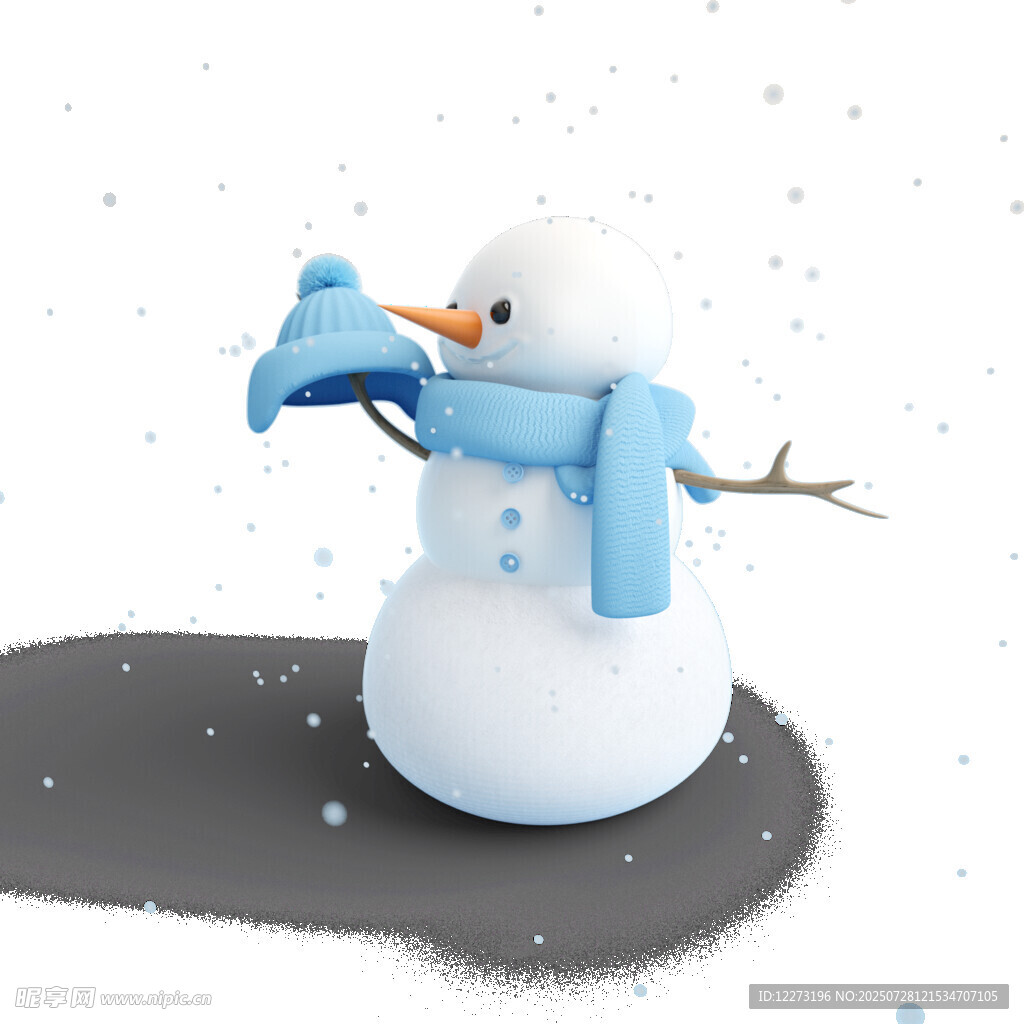 可爱雪人手持蓝色铲子