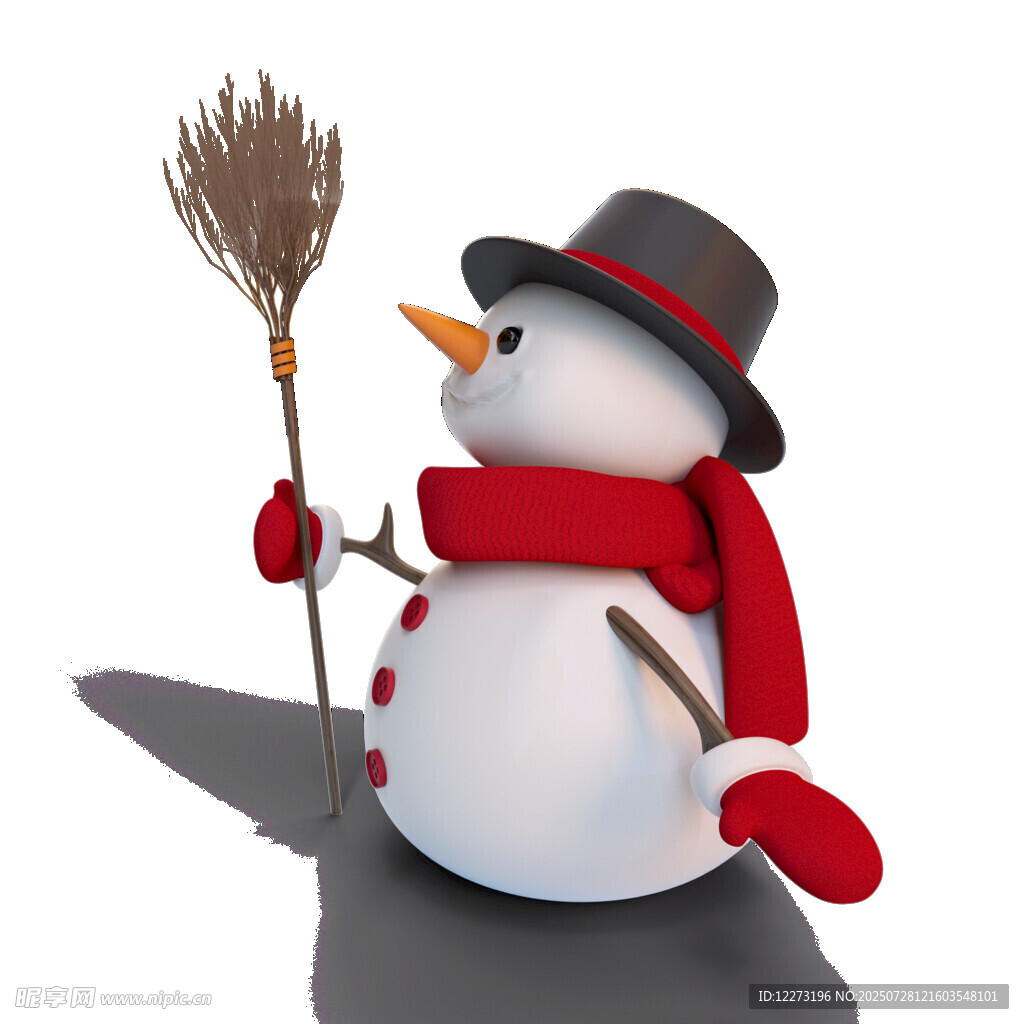 手持扫帚的可爱雪人