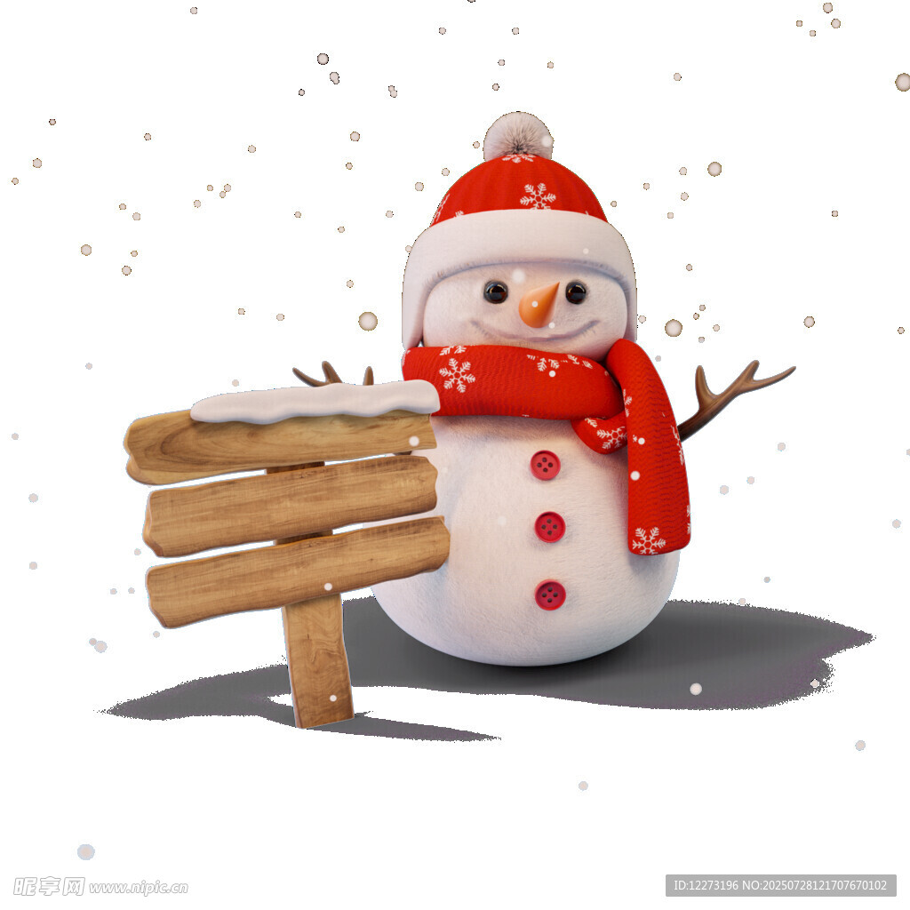 圣诞雪人旁的空白指示牌