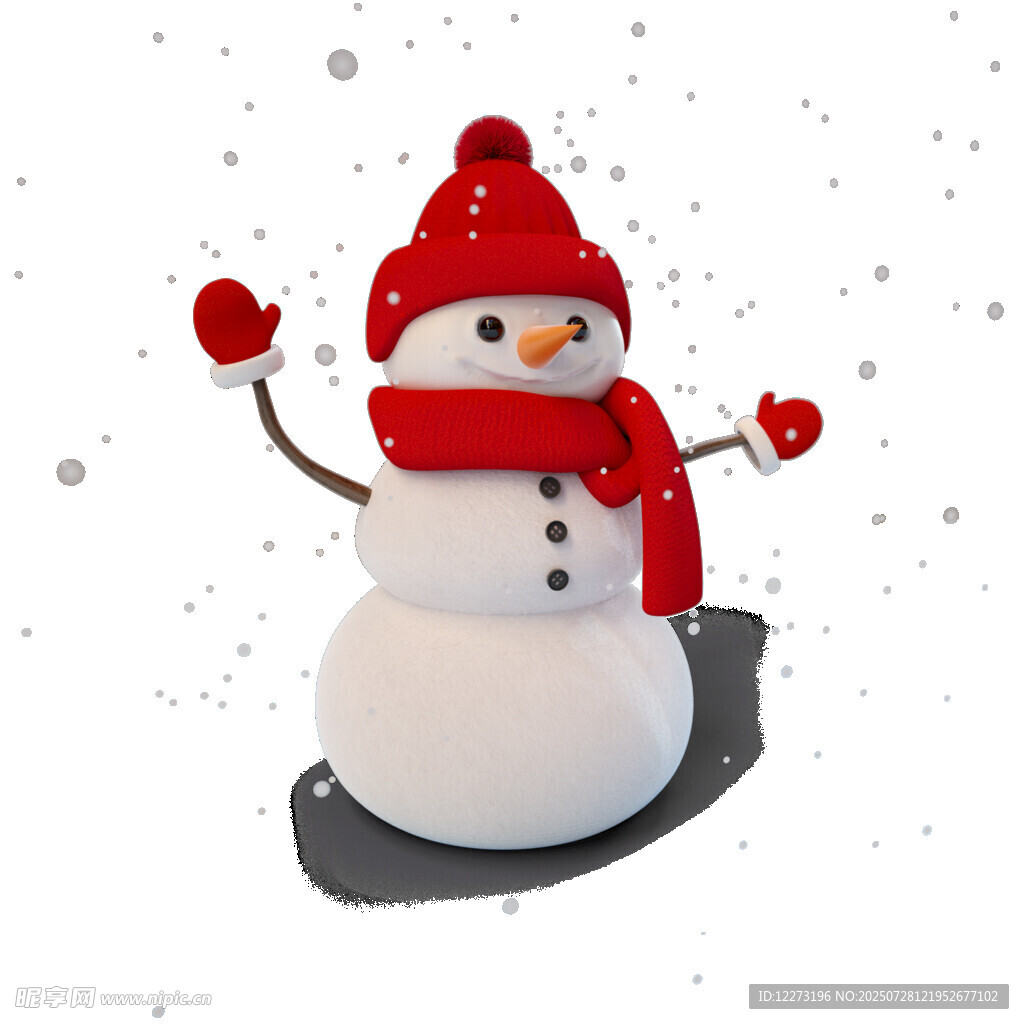 可爱雪人戴着红帽与围巾
