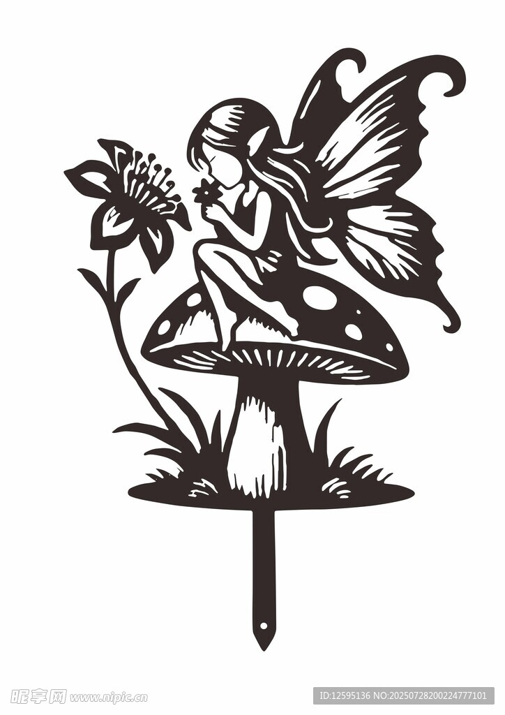 蘑菇上的花仙子插画