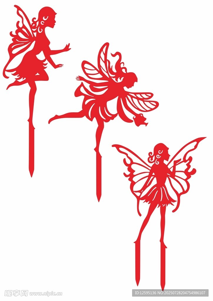 红色剪纸风可爱花仙子