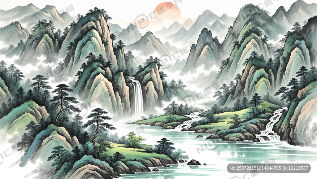 山谷 中国风 中国画 山水