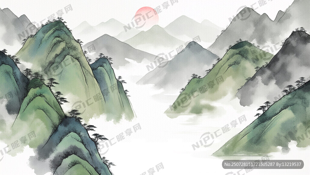 山谷 中国风 中国画 山水
