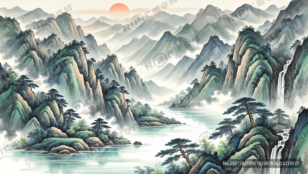 山谷 中国风 中国画 山水