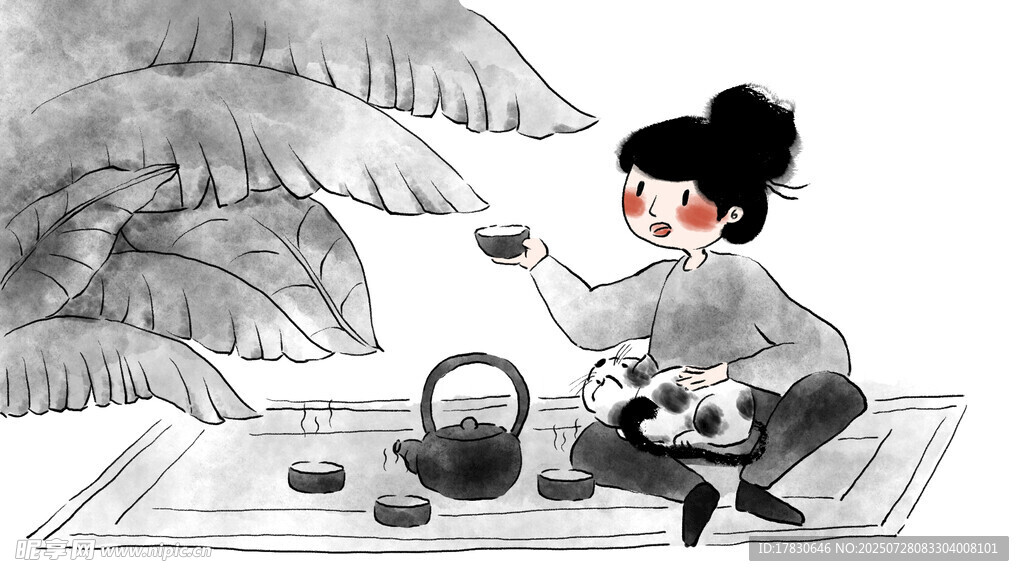 女子席地而坐优雅品茶