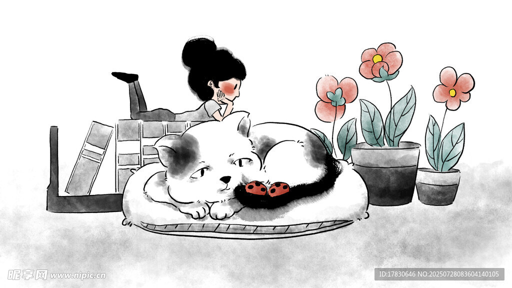 女孩与熊猫惬意阅读时光