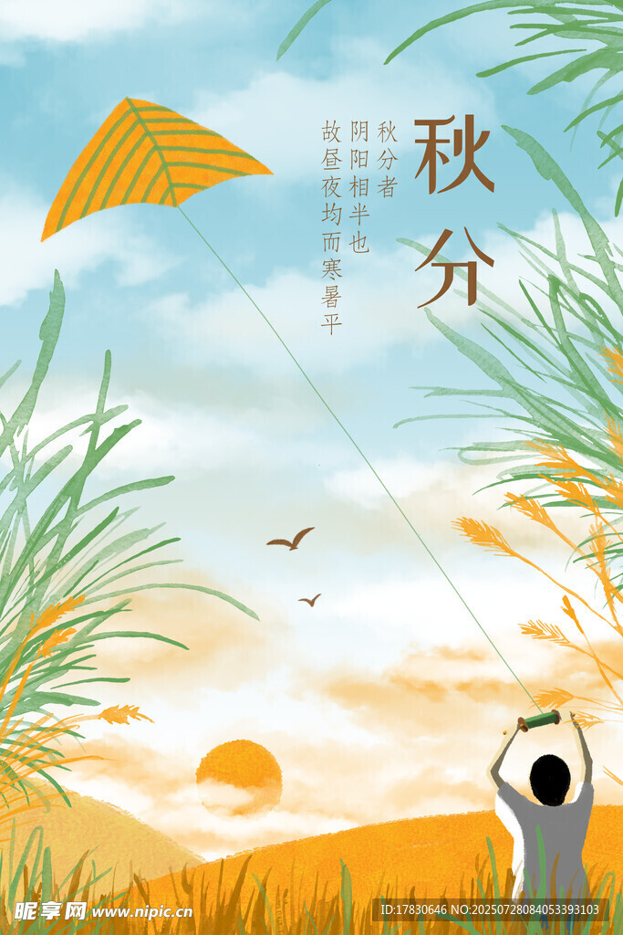 秋分时节放风筝的美好画面