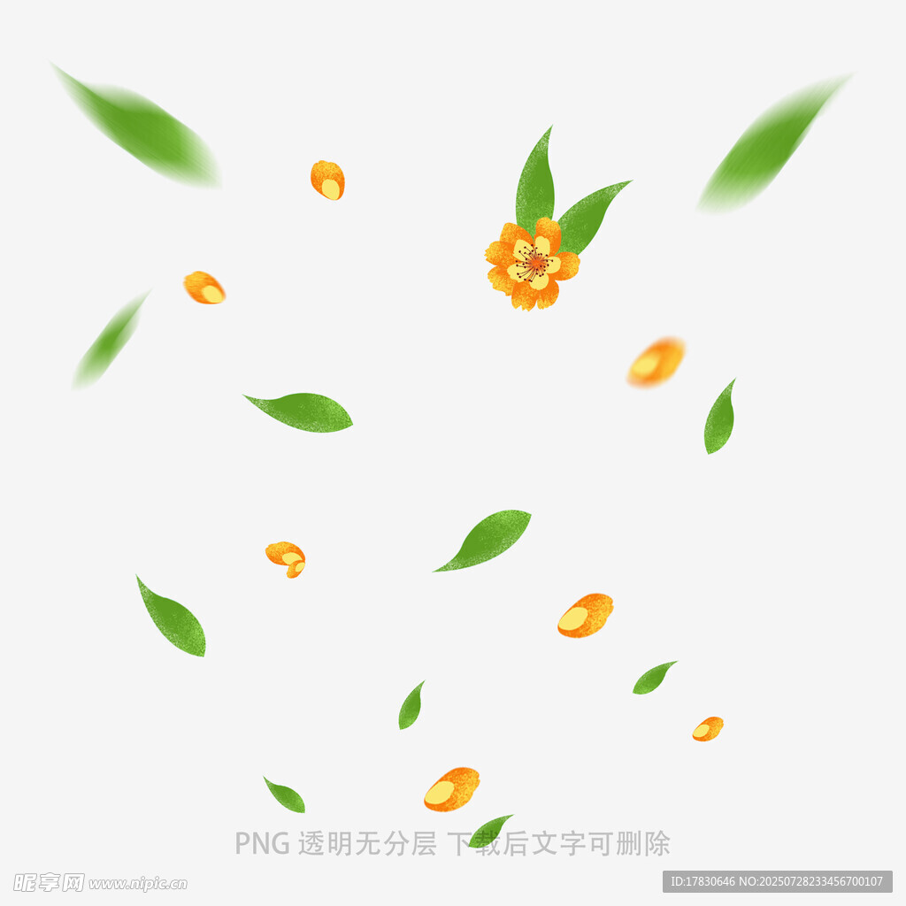 飘落的绿叶与黄色小花