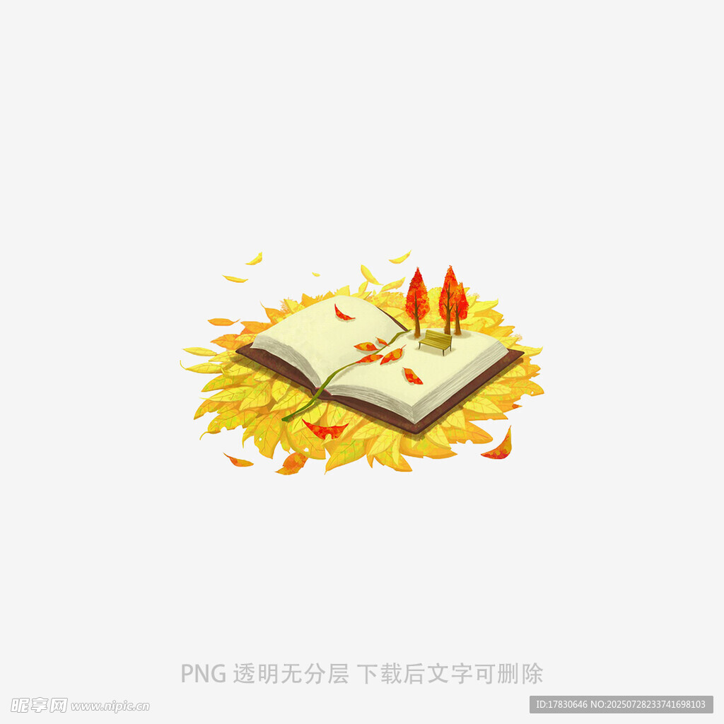 秋日翻开的书本与落叶