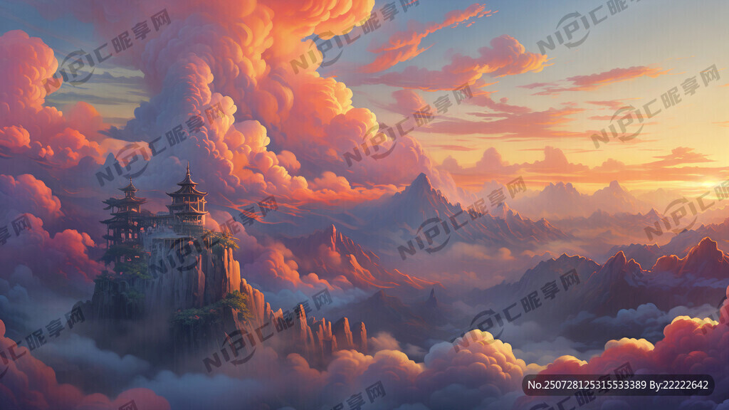 祥云 日出 云雾仙镜 插画