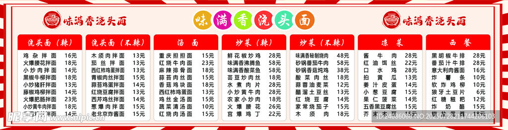 面馆价目表