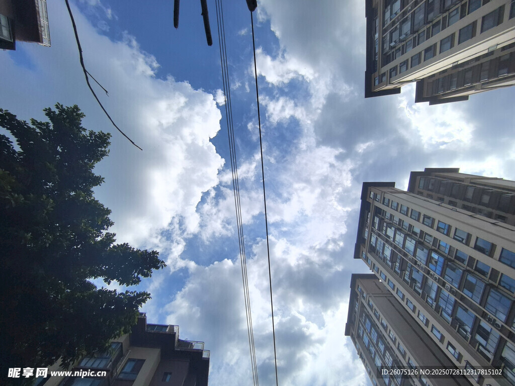仰视城市楼宇与天空