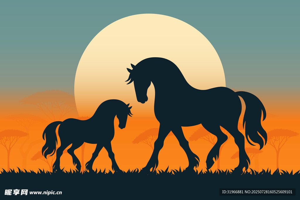 夕阳骏马插图