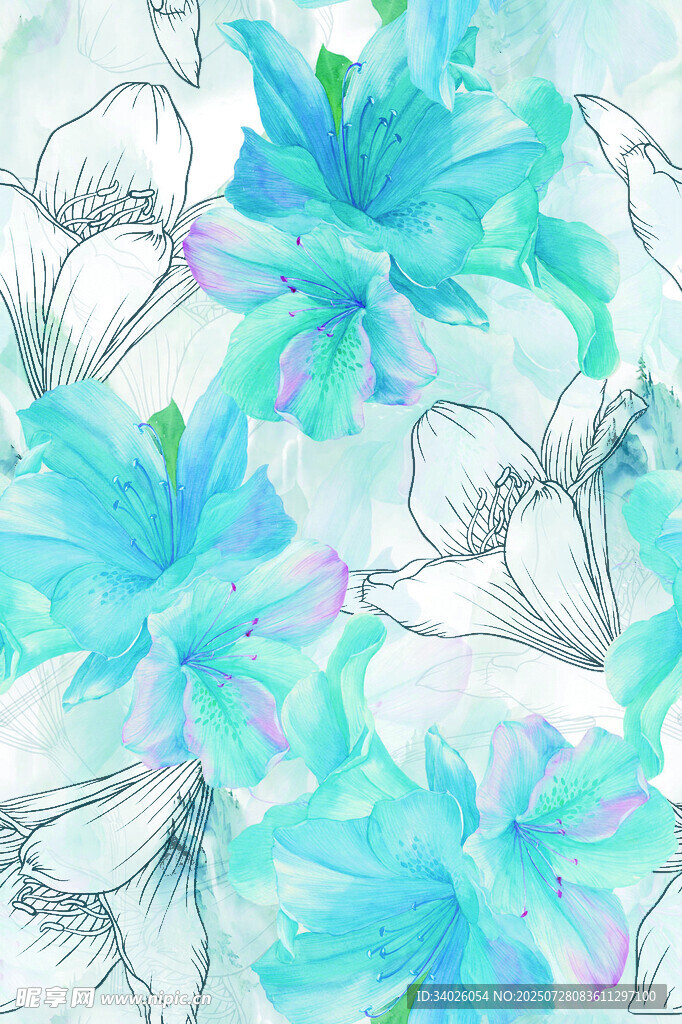 蓝调花卉图案设计素材