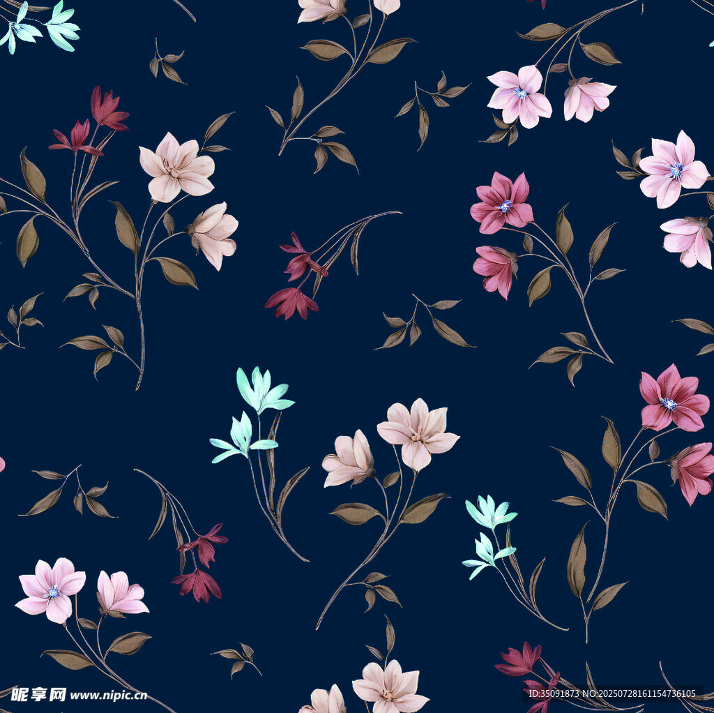 深蓝色底花卉图案背景